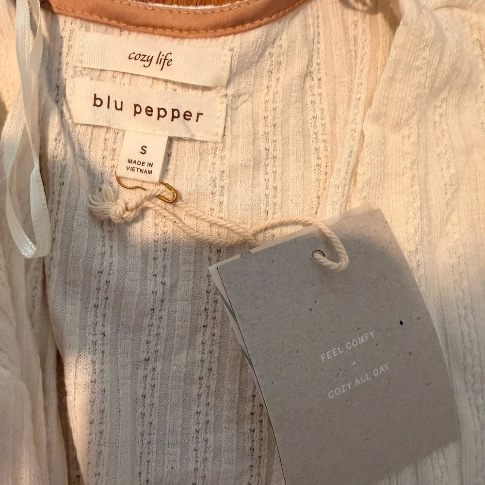 NWT Blu Pepper Cream Cardigan Sweater, top, and dusty rose lounge 3 piece set - Picture 5 of 8